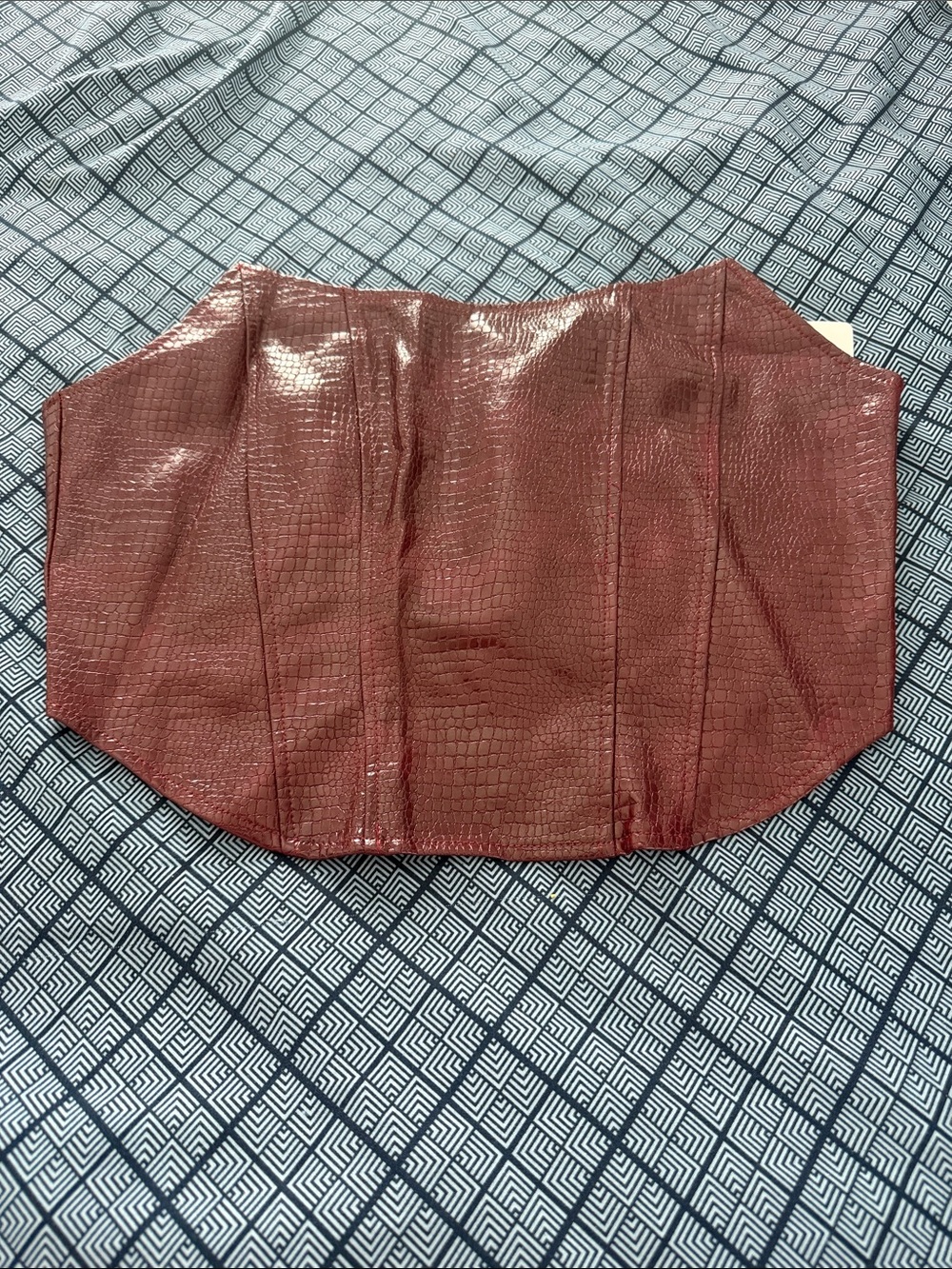 High-Shine Faux Croc Top in Burgundy